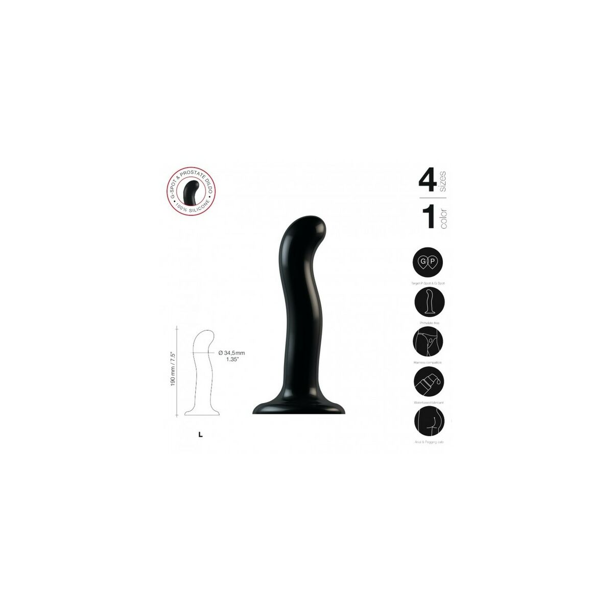 Dildo Strap-on-me POINT STIMULATOR Schwarz L - FlowNight