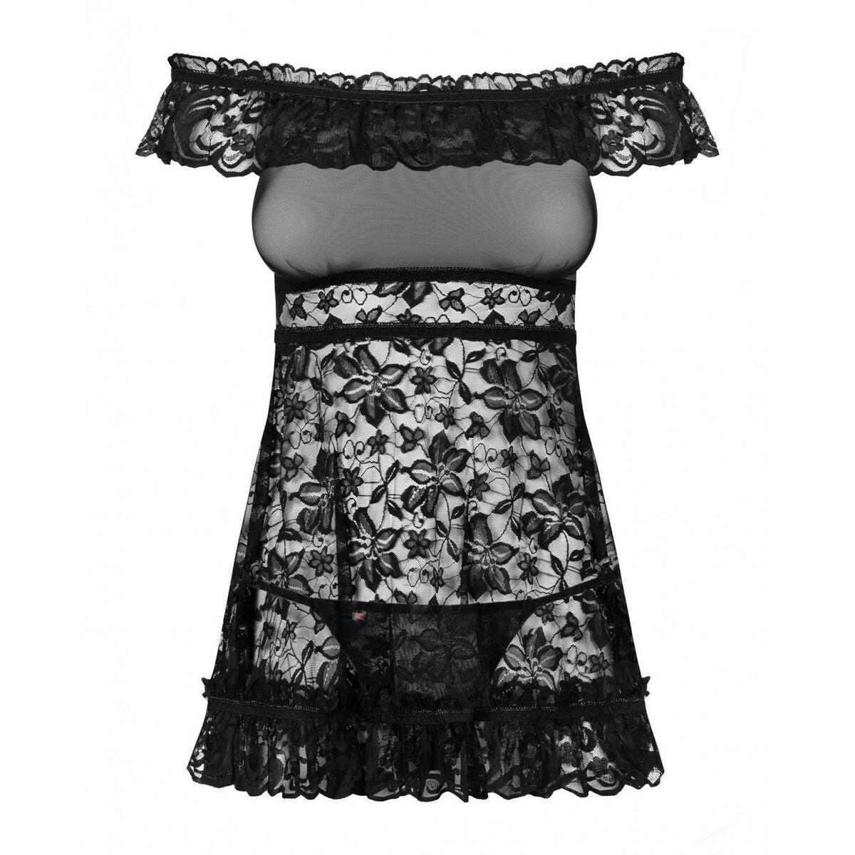 Babydoll Obsessive Flores Schwarz S/M - FlowNight
