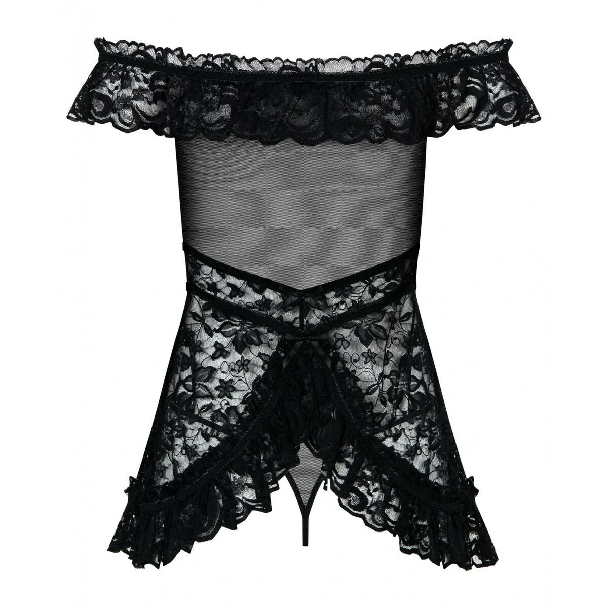 Babydoll Obsessive Flores Schwarz S/M - FlowNight